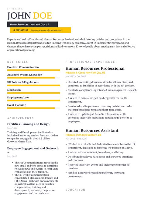 Human Resources Sample Resume - Get Free Templates