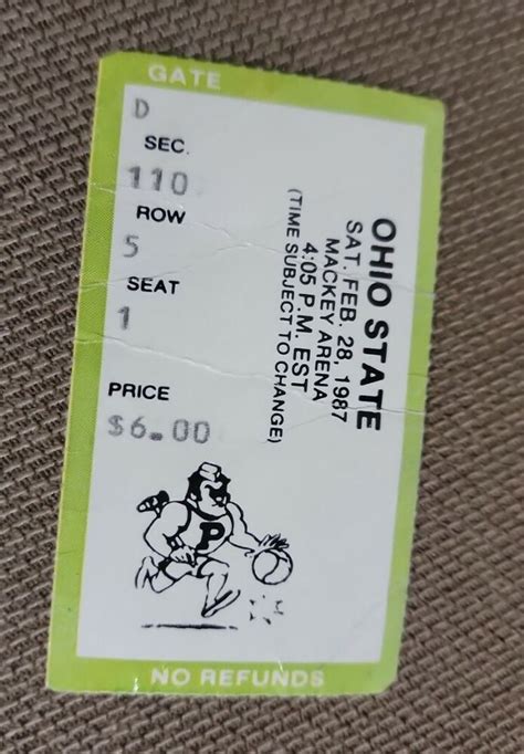 NCAA Basketball Ticket Stub Purdue Vs Ohio State Feb 28 1987 Mackey ...