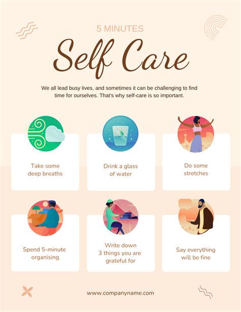 Soft Peach 5 Minutes Self Care Mental Health Awareness Poster - Venngage