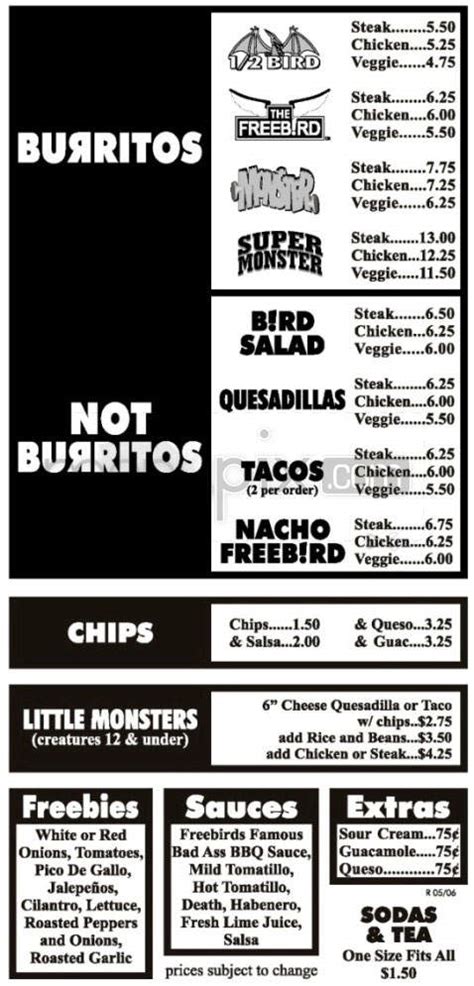 Menu of Freebird's World Burrito in Goleta, CA 93117