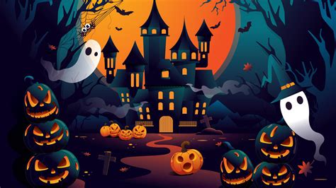 Horror House Ghost Pumpkins Bats HD Cute Halloween Wallpapers | HD ...