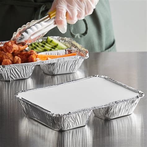 Choice 8 1/2" x 6 3/8" 3-Compartment Foil Take-Out Tray with Board Lid - 50/Pack