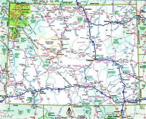 Wyoming interstate highways map I-25 I-80 I-90 road state county free number - free