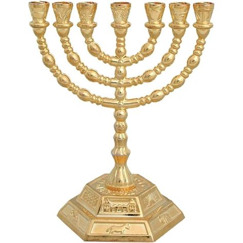 Jewish Candle sticks menorah - 7 branches - 12 tribes of Israel Menorah (Golden) - Walmart.com ...