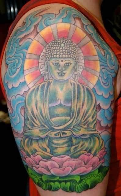 Buddha Tattoo Upper sleeve cover up with medicine buddhist tattoo and | Buddha tattoo design ...