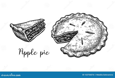 Ink sketch of apple pie stock vector. Illustration of object - 153756076