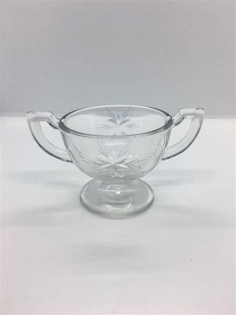 Clear Glass Two Handled Open Sugar Bowl With Etched Design - Etsy