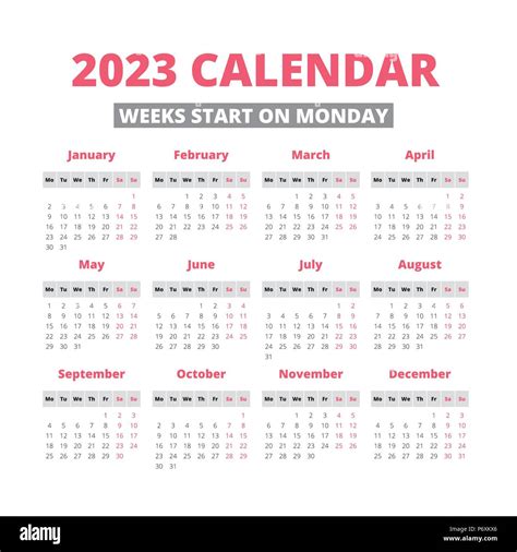 2023 Calendar Monday Start – Printable Template Calendar