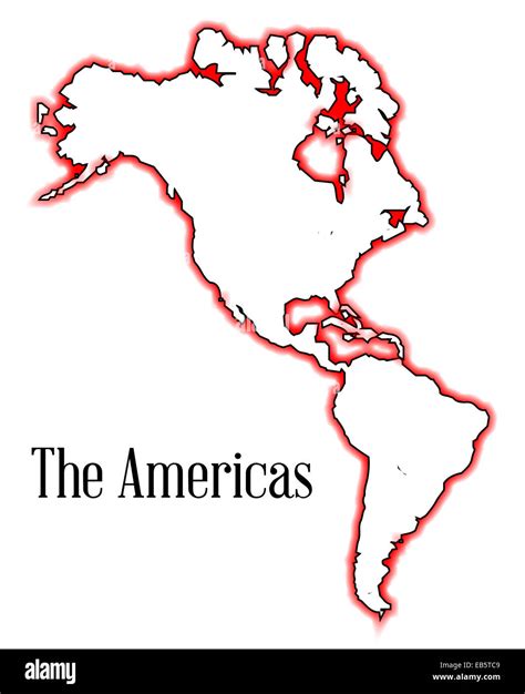 Outline map of the Americas, both north and south including Canada ...