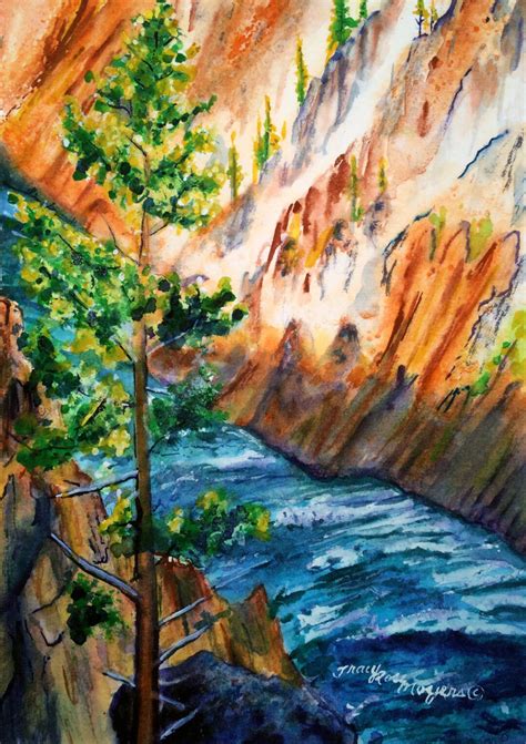 Yellowstone River Painting, Yellowstone Art, Original Watercolor Painting, Watercolor Landscape ...