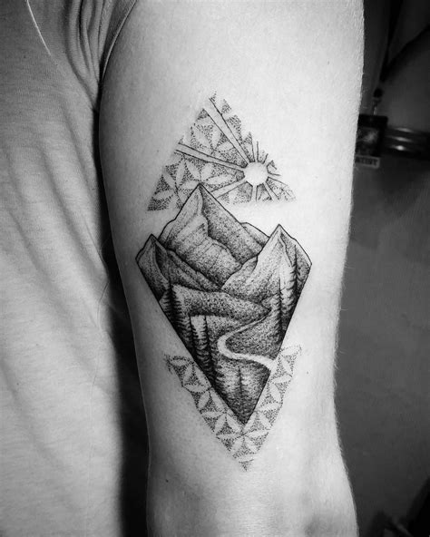 Geometric mountain tattoo done by Joy at Tradesman tattoo Kelowna | Mountain tattoo, Tattoo ...