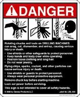 Safety Sign warns of drilling machine hazards.