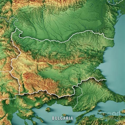 Bulgaria 3D Render Topographic Map Color Border Digital Art by Frank ...