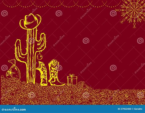 Cowboy Christmas Card with Holiday Elements Stock Vector - Illustration ...