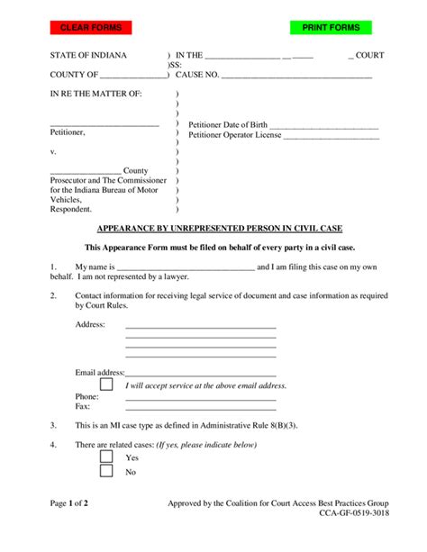 Printable Court Forms Indiana