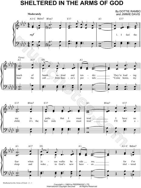 Dottie Rambo "Sheltered In the Arms of God" Sheet Music in Ab Major (transposable) - Download ...