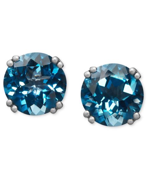 Macy's 14k White Gold Earrings, London Blue Topaz Stud Earrings (4-1/2 Ct. T.w.) in White | Lyst