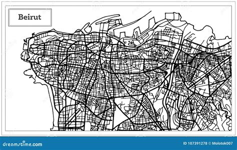 Beirut Lebanon City Map in Black and White Color. Stock Vector - Illustration of black ...