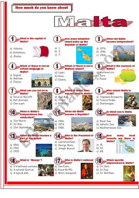 Maltese Grammar Worksheets, What Do You Know About Malta English Esl ...