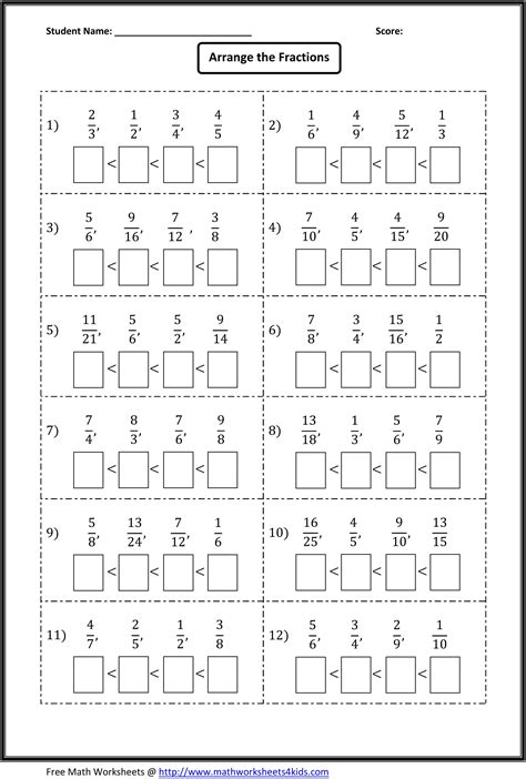 Free Comparing Fractions Worksheets