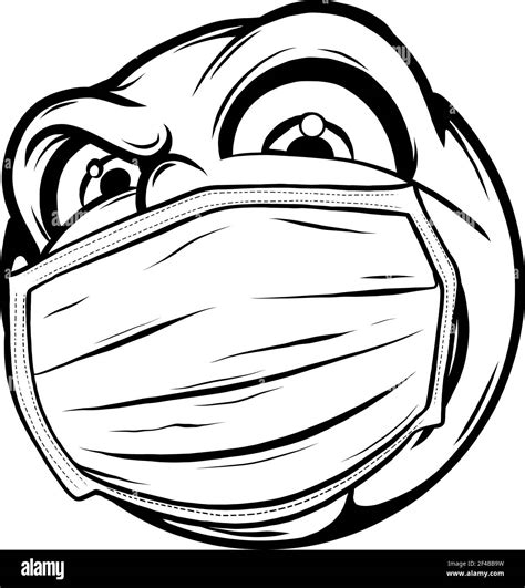 draw in black and white of smile Face with Medical Mask cartoon vector ...