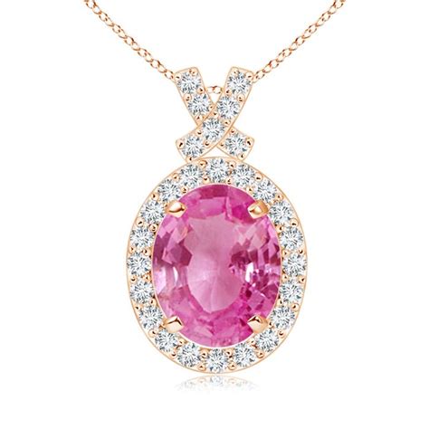 Vintage Style Pink Sapphire Pendant with Diamond Halo | Angara