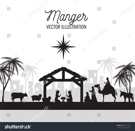 Silhouette Manger Merry Christmas Isolated Design Stock Vector Illustration 482751775 : Shutterstock