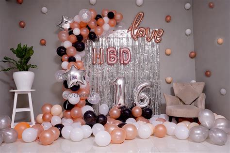 Romantic Birthday Balloon Decoration in Rose Gold Theme with Number ...