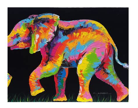 40 x 80 cm Colorful elephant paintings on canvas wall decor | Etsy