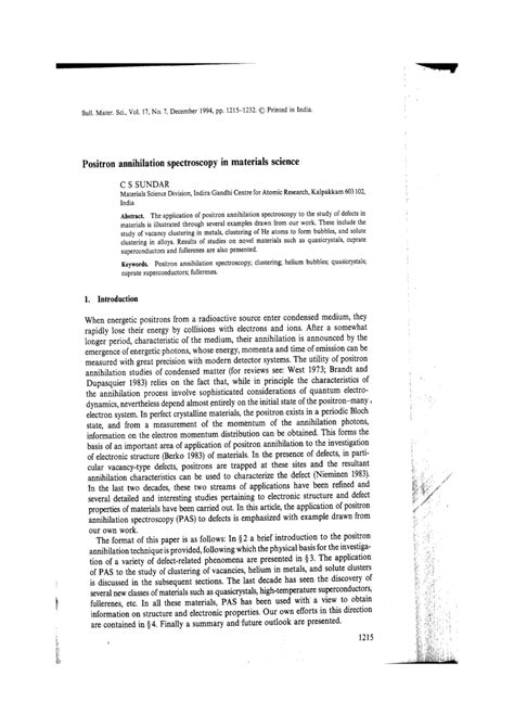 (PDF) Positron annihilation spectroscopy in materials science