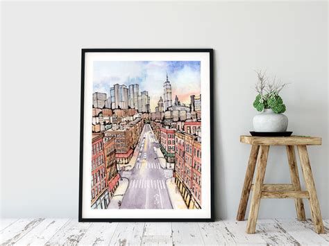 New York Skyline Watercolor Art Print: NYC Streets at Sunrise. - Etsy