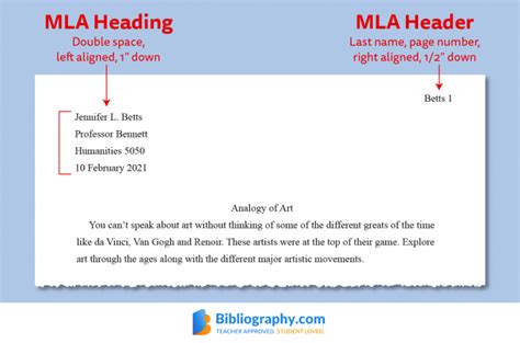 MLA Heading and Header Formats (With Examples) | Bibliography.com