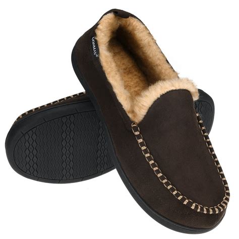 Vonmay - VONMAY Men's Moccasin Slippers Fuzzy House Shoes Fluffy Fur Home Warm Memory Foam ...