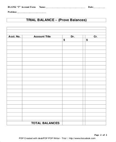 Blank Printable Trial Balance Sheet