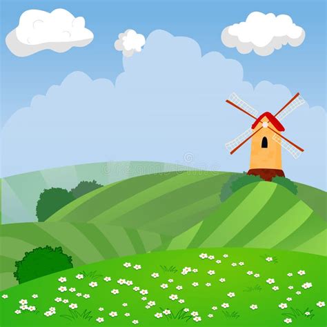 Cute Cartoon Vector Farm Landscape Stock Vector - Illustration of ...