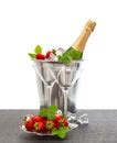 Open Champagne Bottle with Two Full Glasses - Free Stock Image