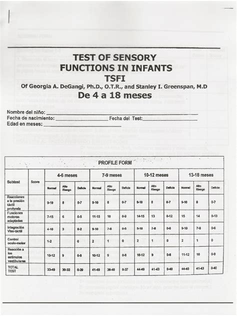 Test of Sensory Functions in Infants - 4-18 Meses | PDF