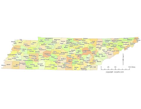 State of Tennessee County Map with the County Seats - CCCarto