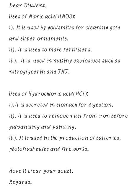 Uses of HCl and HNO3 any 3 - Science - Acids Bases and Salts - 13785035 ...