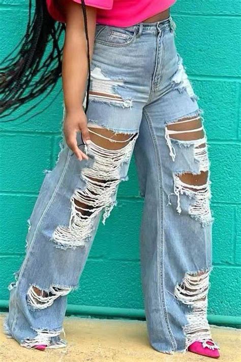 Cute Ripped Jeans, Ripped Jeans Outfit, Cut Jeans, Wide Leg Jeans, High Waist Jeans, Skinny ...