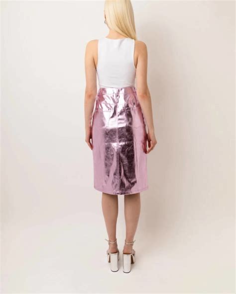 Lupe Metallic Pencil Skirt In Pink | Pink