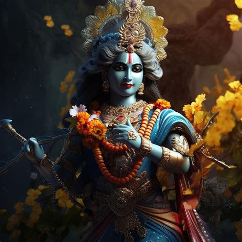 Premium AI Image | Lord Krishna and playing flute on the occasion of ...