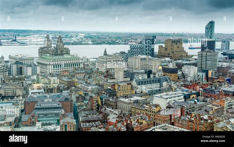 Aerial skyline view of Liverpool city centre from the Radio City Tower built in 1969 Stock Photo ...