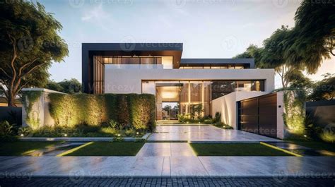 AI Generative Exterior of modern luxury house with garden and beautiful sky 23309822 Stock Photo ...