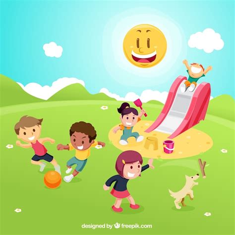 Niños jugando en el parque | Vector Premium