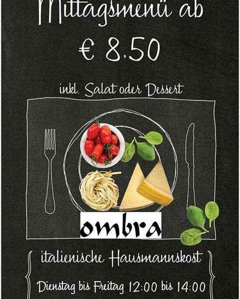 Menu at Ombra restaurant, Hall in Tirol