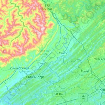 Anderson County topographic map, elevation, terrain