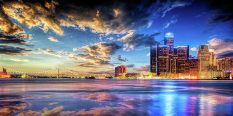 Detroit Skyline Sunset Painting by Christopher Arndt - Fine Art America