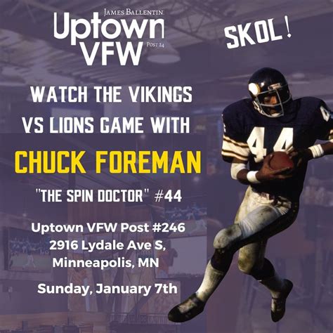 Watch the Vikings vs Lions Game with Chuck Foreman , James Ballentine "Uptown" VFW - Post 246 ...