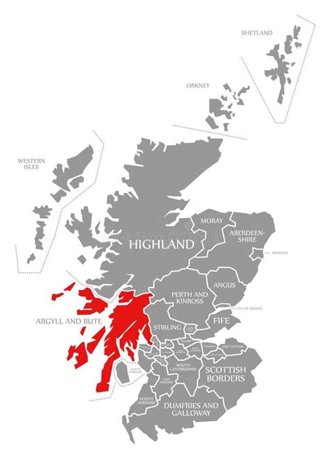 Argyll and Bute Red Highlighted in Map of Scotland UK Stock ...